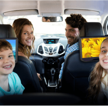 Family in the car with the OMNI in-car entertainment system